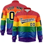 Custom LGBT Rainbow For Pride Month Full-Snap Color Block Letterman Bomber Jacket