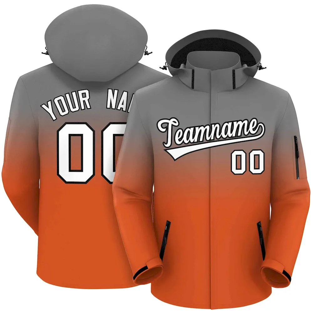 Custom Gray Dark Gray Gradient Fashion Outdoor Hooded Waterproof Jacket