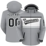 Custom Gray Black-White Color Block Personalized Outdoor Hooded Waterproof Jacket