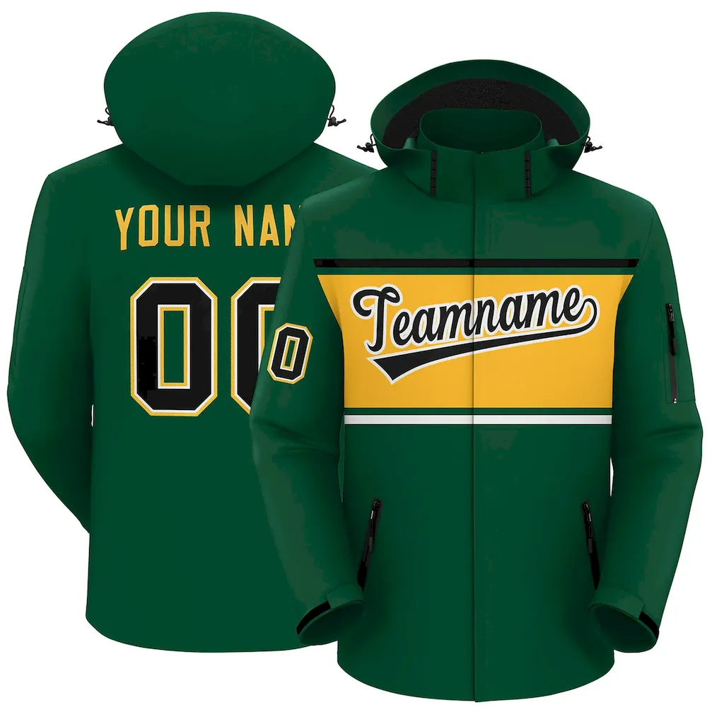 Custom Royal White-Gold Color Block Personalized Outdoor Hooded Waterproof Jacket