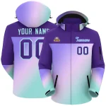 Custom Purple Light Blue-Light Purple Gradient Fashion Personalized Outdoor Hooded Waterproof Jacket