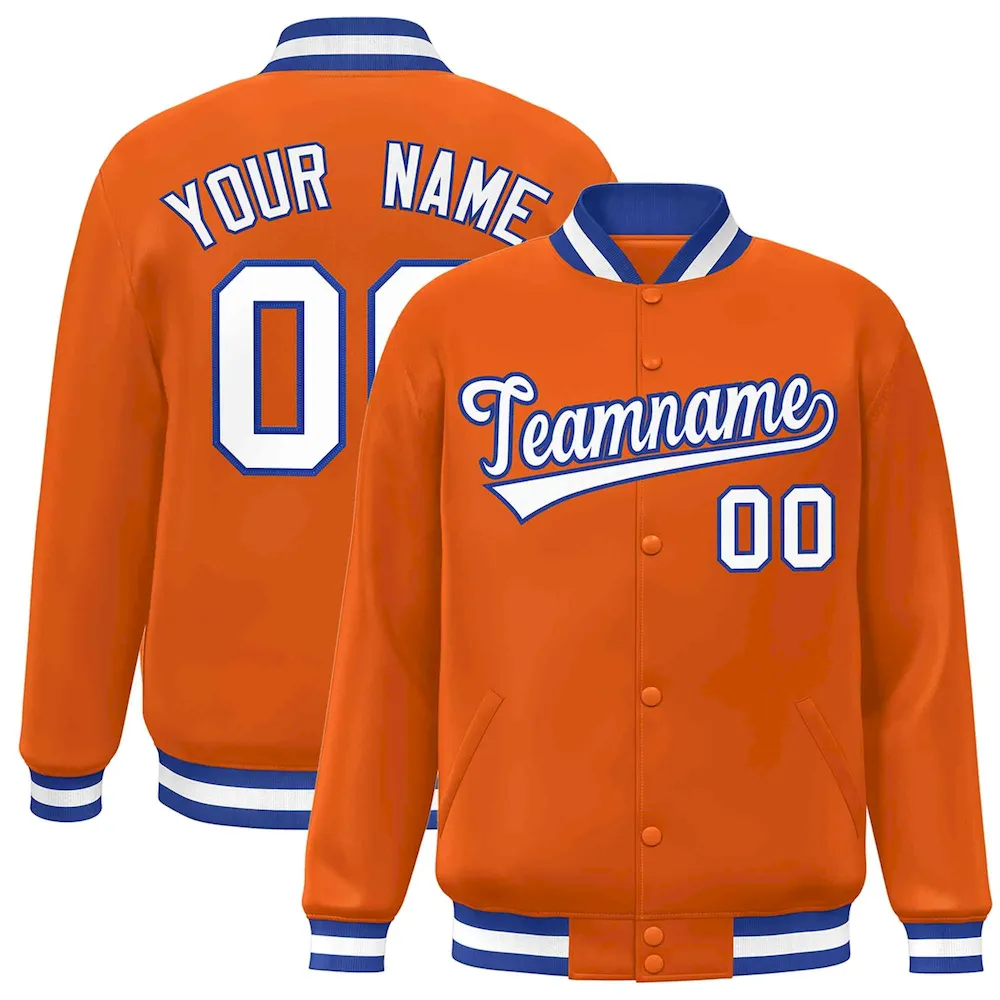 Custom Orange White-Royal Classic Style Varsity Full-Snap Letterman Jacket