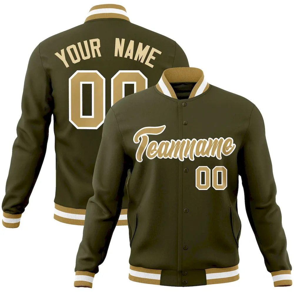 Custom Olive Old Gold-Black Classic Style Varsity Full-Snap Letterman Jacket