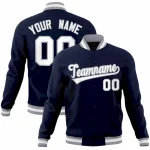 Custom Navy White-Gray Classic Style Varsity Full-Snap Letterman Jacket