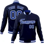 Custom Navy Royal-White Classic Style Varsity Full-Snap Letterman Jacket