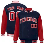 Custom Navy Red-White Raglan Sleeves Varsity Full-Snap Letterman Jacket