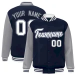 Custom Navy Green-White Raglan Sleeves Varsity Full-Snap Letterman Jacket