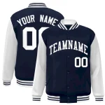 Custom Navy White Raglan Sleeves Varsity Full-Snap Letterman Jacket