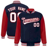 Custom Navy White Raglan Sleeves Varsity Full-Snap Letterman Jacket