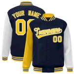 Custom Navy White-Navy Raglan Sleeves Varsity Full-Snap Letterman Jacket