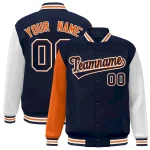 Custom Navy Navy-White Raglan Sleeves Varsity Full-Snap Letterman Jacket