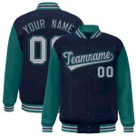 Custom Navy Red-White Raglan Sleeves Varsity Full-Snap Letterman Jacket