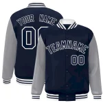 Custom Navy White-Powder Blue Raglan Sleeves Varsity Full-Snap Letterman Jacket