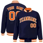 Custom Navy Orange-White Classic Style Varsity Full-Snap Letterman Jacket