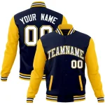Custom Navy White-Navy Raglan Sleeves Varsity Full-Snap Letterman Jacket