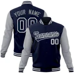 Custom Navy Navy-White Raglan Sleeves Varsity Full-Snap Letterman Jacket