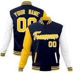 Custom Navy White-Navy Raglan Sleeves Varsity Full-Snap Letterman Jacket