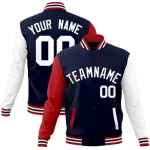 Custom Navy White Raglan Sleeves Varsity Full-Snap Letterman Jacket