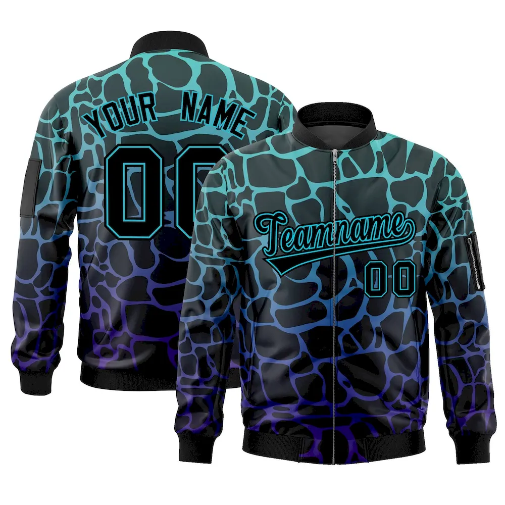 Custom Black Orange-Purple Varsity Full-Zip Spotted Letterman Bomber Jacket