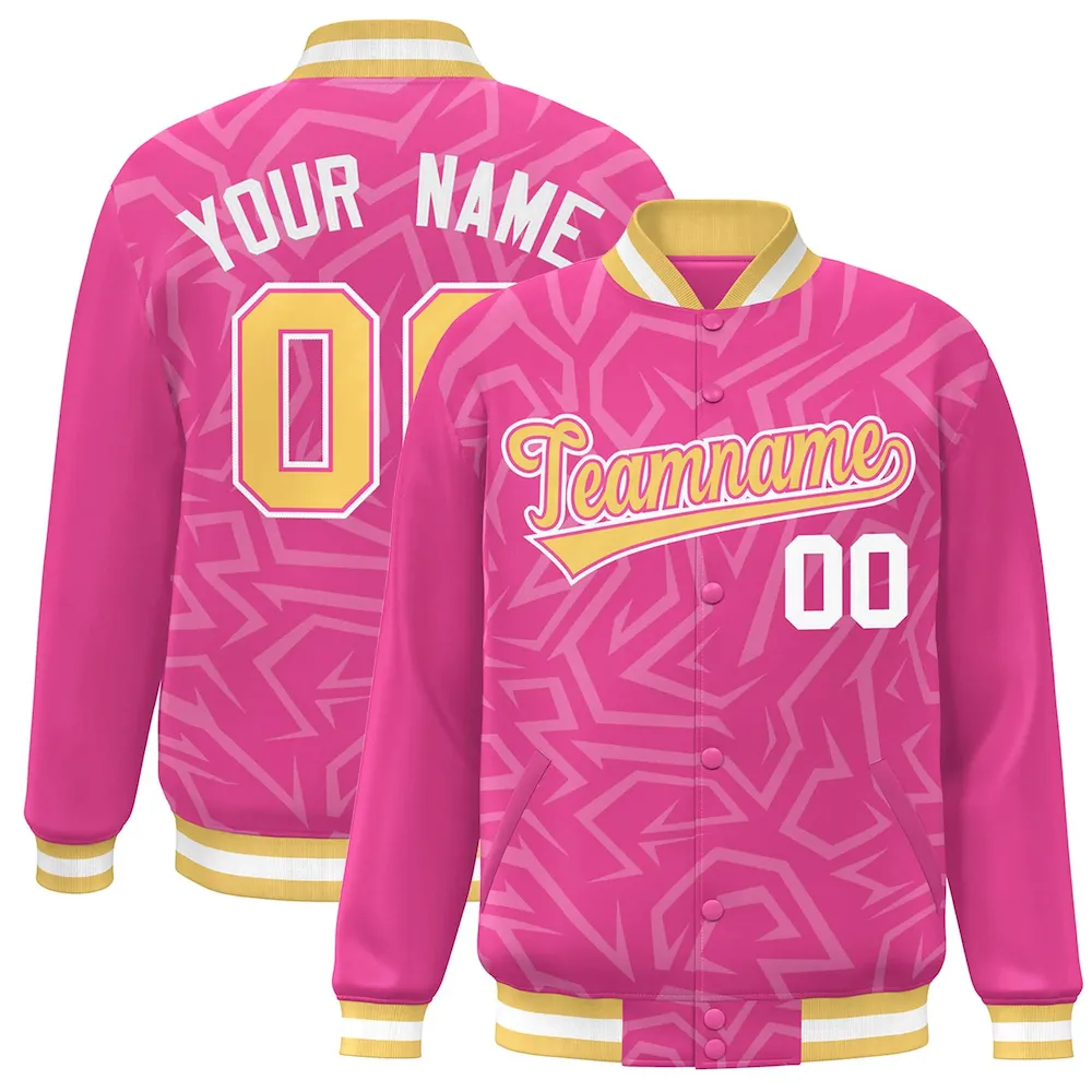Custom Khaki White-Teal Stripe Graffiti Pattern Varsity Full-Snap Jacket