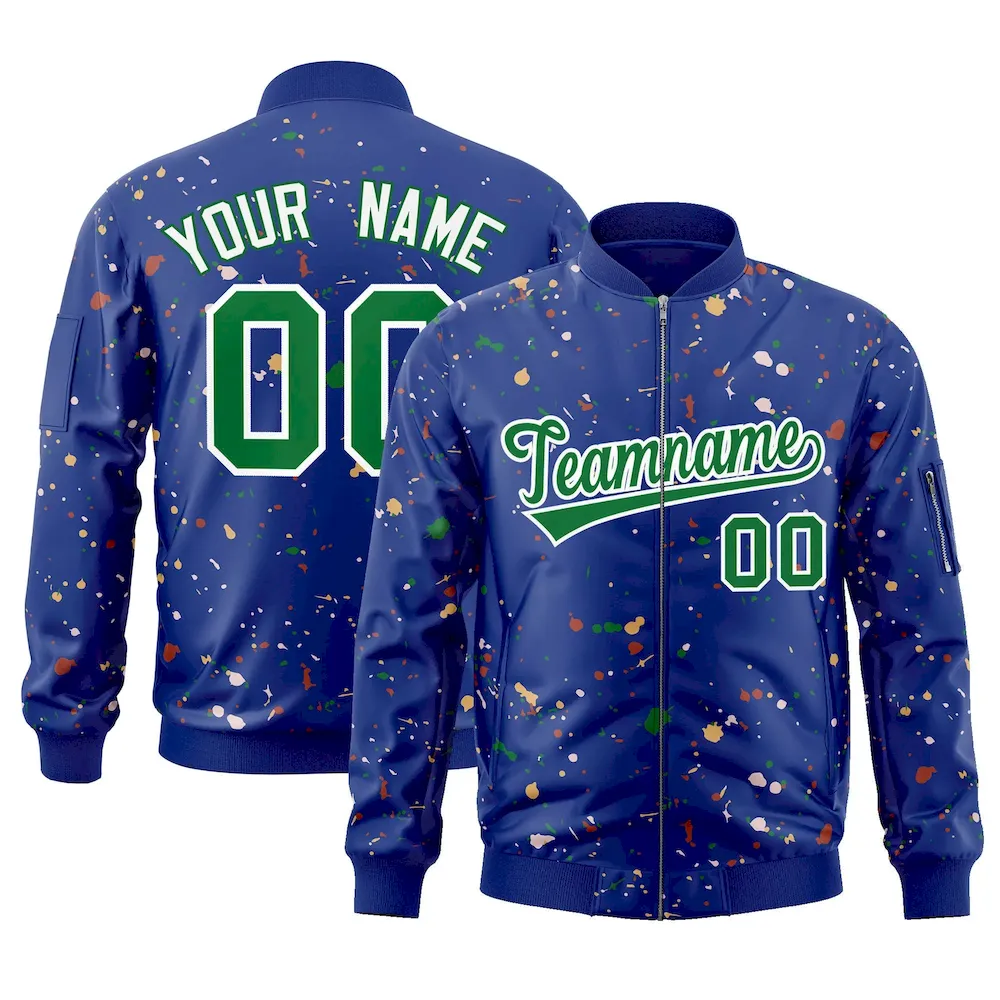 Custom Cream Green Varsity Full-Zip Splash Graffiti Pattern Letterman Jacket