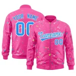 Custom Pink Neon Green Varsity Full-Zip Splash Graffiti Pattern Letterman Jacket