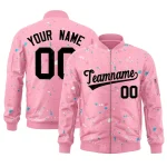 Custom Pink Aqua Varsity Full-Zip Splash Graffiti Pattern Letterman Jacket