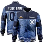 Custom Navy White Varsity Full-Zip Snow Mountain Letterman Bomber Jacket