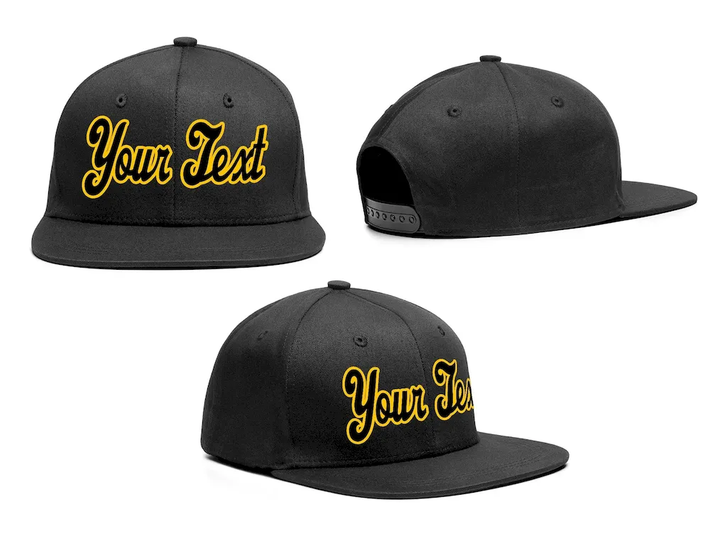 Custom Black Yellow-Black Casual Sport Baseball Cap