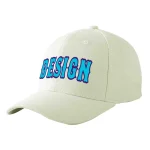 Custom Cream Light Blue-Purple Curved Eaves Sport Design Baseball Cap