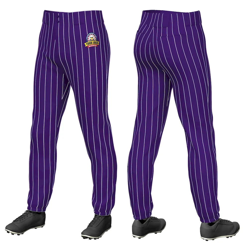Custom Purple White Pinstripe Fit Stretch Practice Pull Up Baseball Pants