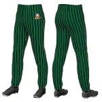 Custom Green White Pinstripe Fit Stretch Practice Pull Up Baseball Pants