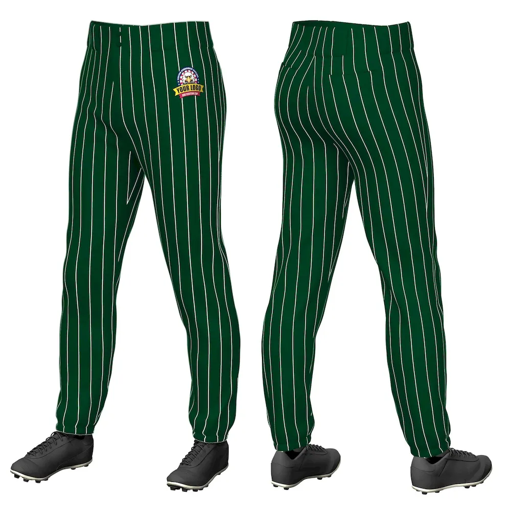 Custom Green White Pinstripe Fit Stretch Practice Pull Up Baseball Pants