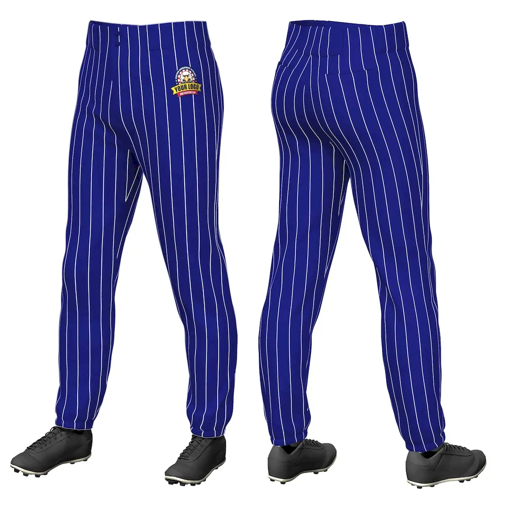 Custom Royal White Pinstripe Fit Stretch Practice Pull Up Baseball Pants