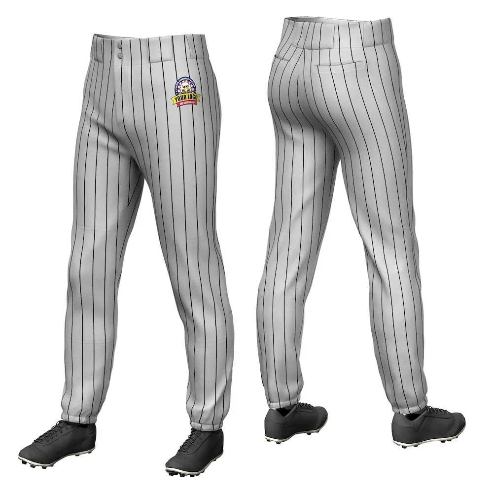 Custom Gray Black Pinstripe Fit Stretch Practice Pull-up Baseball Pants