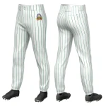 Custom White Kelly Green Pinstripe Fit Stretch Practice Pull Up Baseball Pants