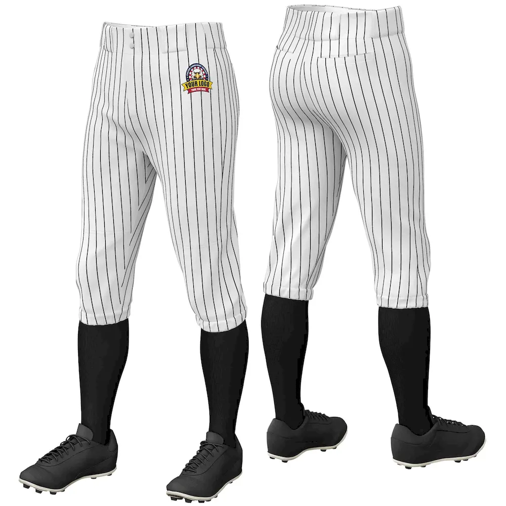 Custom White Black Pinstripe Fit Stretch Practice Knickers Baseball Pants