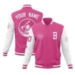 Custom Pink White Raglan Sleeves Full-Snap Varsity Personalized Letterman Baseball Coats Jacket