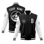 Custom Black White Raglan Sleeves Full-Snap Varsity Personalized Letterman Baseball Coats Jacket