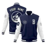 Custom Navy White Raglan Sleeves Full-Snap Varsity Personalized Letterman Baseball Coats Jacket