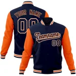 Custom Navy Navy-Orange Raglan Sleeves Varsity Full-Snap Letterman Jacket