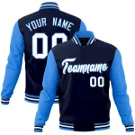 Custom Navy Gray-Navy Raglan Sleeves Varsity Full-Snap Letterman Jacket
