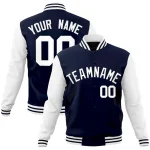 Custom Navy White Raglan Sleeves Varsity Full-Snap Letterman Jacket