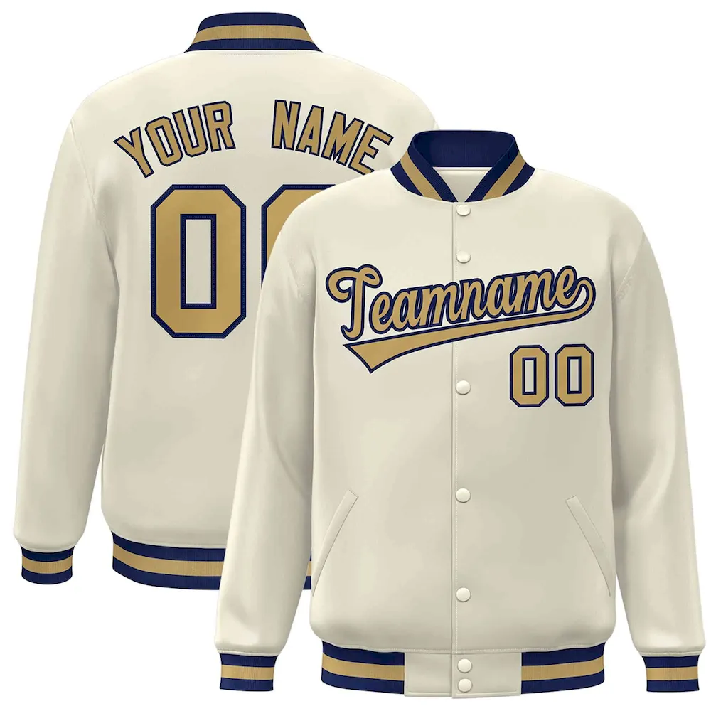 Custom Khaki Aqua-Black Classic Style Varsity Full-Snap Letterman Jacket
