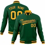Custom Green Gold-White Classic Style Varsity Full-Snap Letterman Jacket