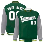 Custom Green Navy-White Raglan Sleeves Varsity Full-Snap Letterman Jacket