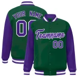 Custom Green Purple-White Raglan Sleeves Varsity Full-Snap Letterman Jacket