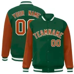 Custom Green Texas Orange-White Raglan Sleeves Varsity Full-Snap Letterman Jacket
