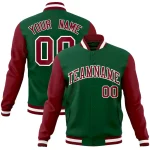 Custom Green Purple-White Raglan Sleeves Varsity Full-Snap Letterman Jacket