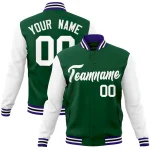 Custom Green White-Green Raglan Sleeves Varsity Full-Snap Letterman Jacket